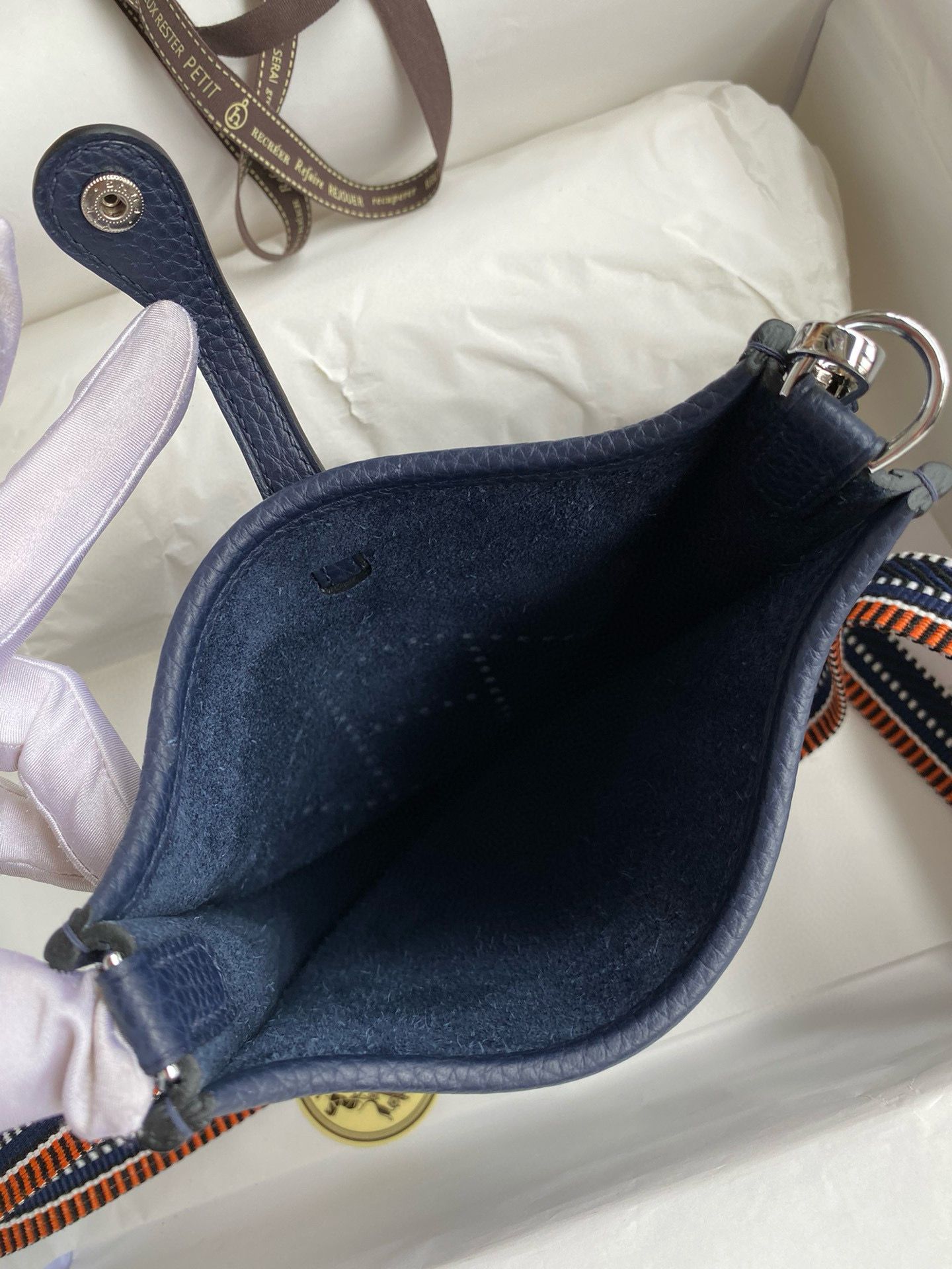 Hermes Evelyne Mini Handmade Bag in Navy Blue Clemence Leather - Image 9