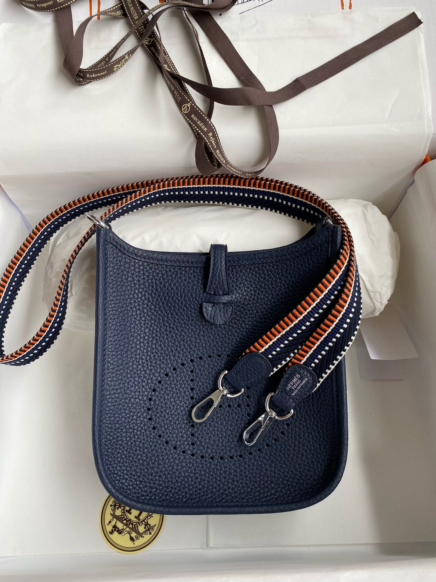 Hermes Evelyne Mini Handmade Bag in Navy Blue Clemence Leather - Image 10