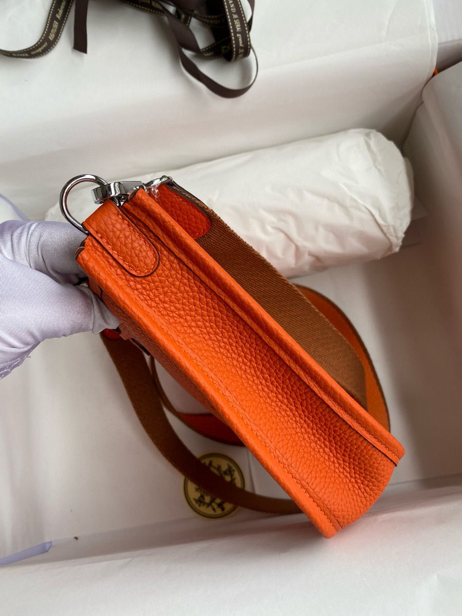 Hermes Evelyne Mini Handmade Bag in Orange Clemence Leather - Image 6