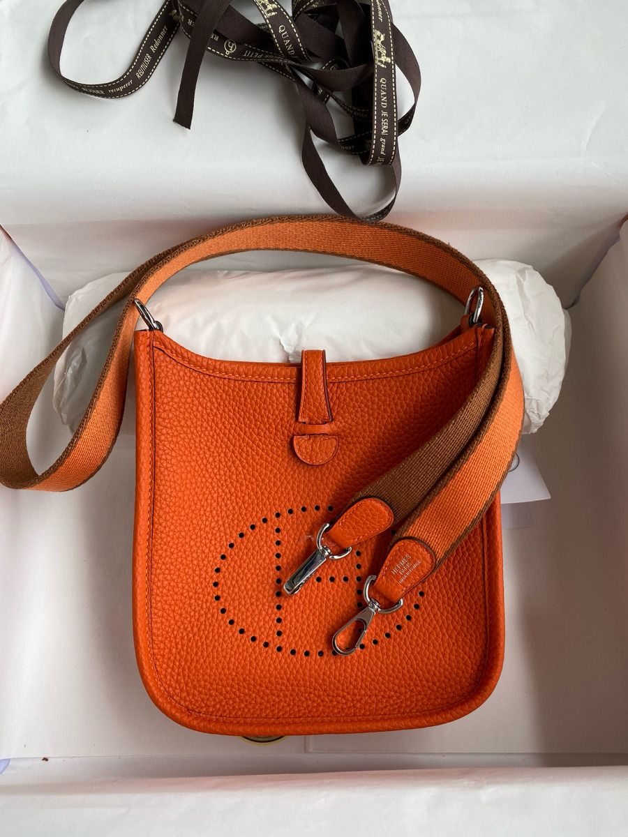 Hermes Evelyne Mini Handmade Bag in Orange Clemence Leather - Image 10