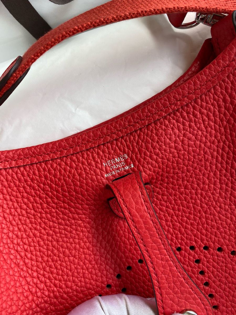 Hermes Evelyne Mini Handmade Bag in Red Clemence Leather - Image 9