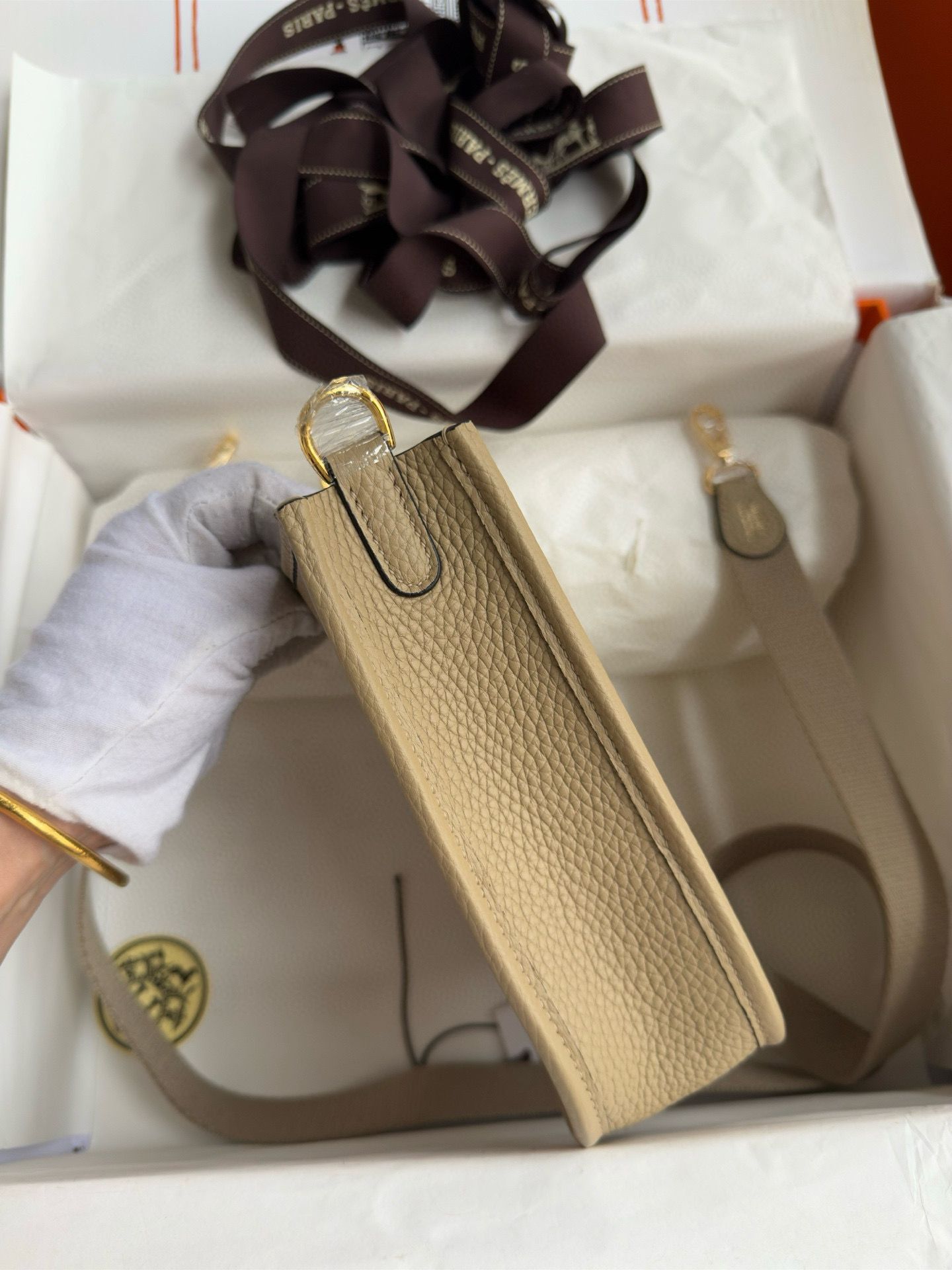 Hermes Evelyne Mini Handmade Bag in Trench Clemence Leather - Image 4