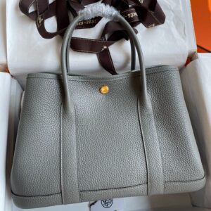 Hermes Garden Party 30 Handmade Bag in Gris Meyer Clemence Leather