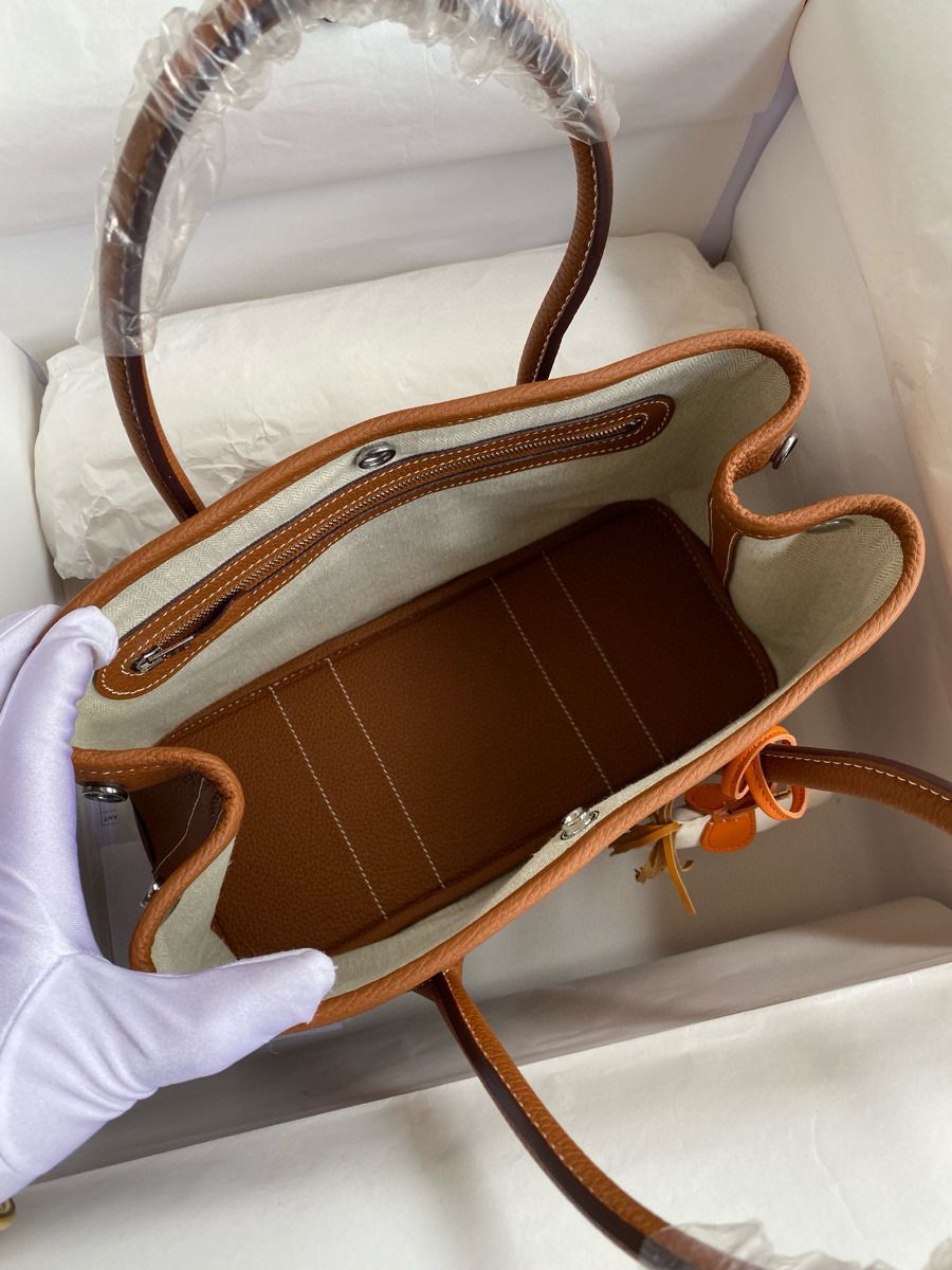 Hermes Garden Party 30 Handmade Bag in Gold Clemence Leather - Image 7