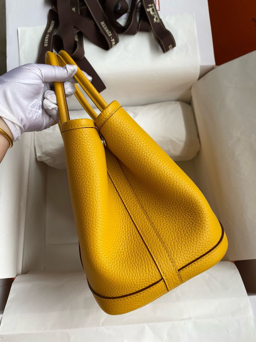 Hermes Garden Party 30 Handmade Bag in Jaune Ambre Clemence Leather - Image 3