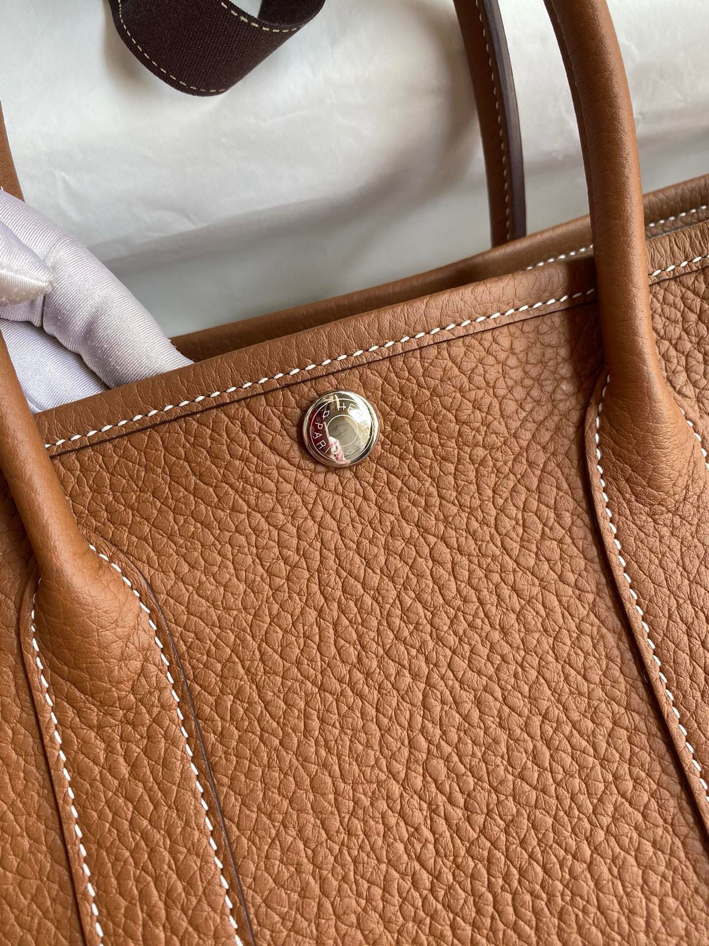 Hermes Garden Party 30 Handmade Bag in Gold Negonda Leather - Image 3