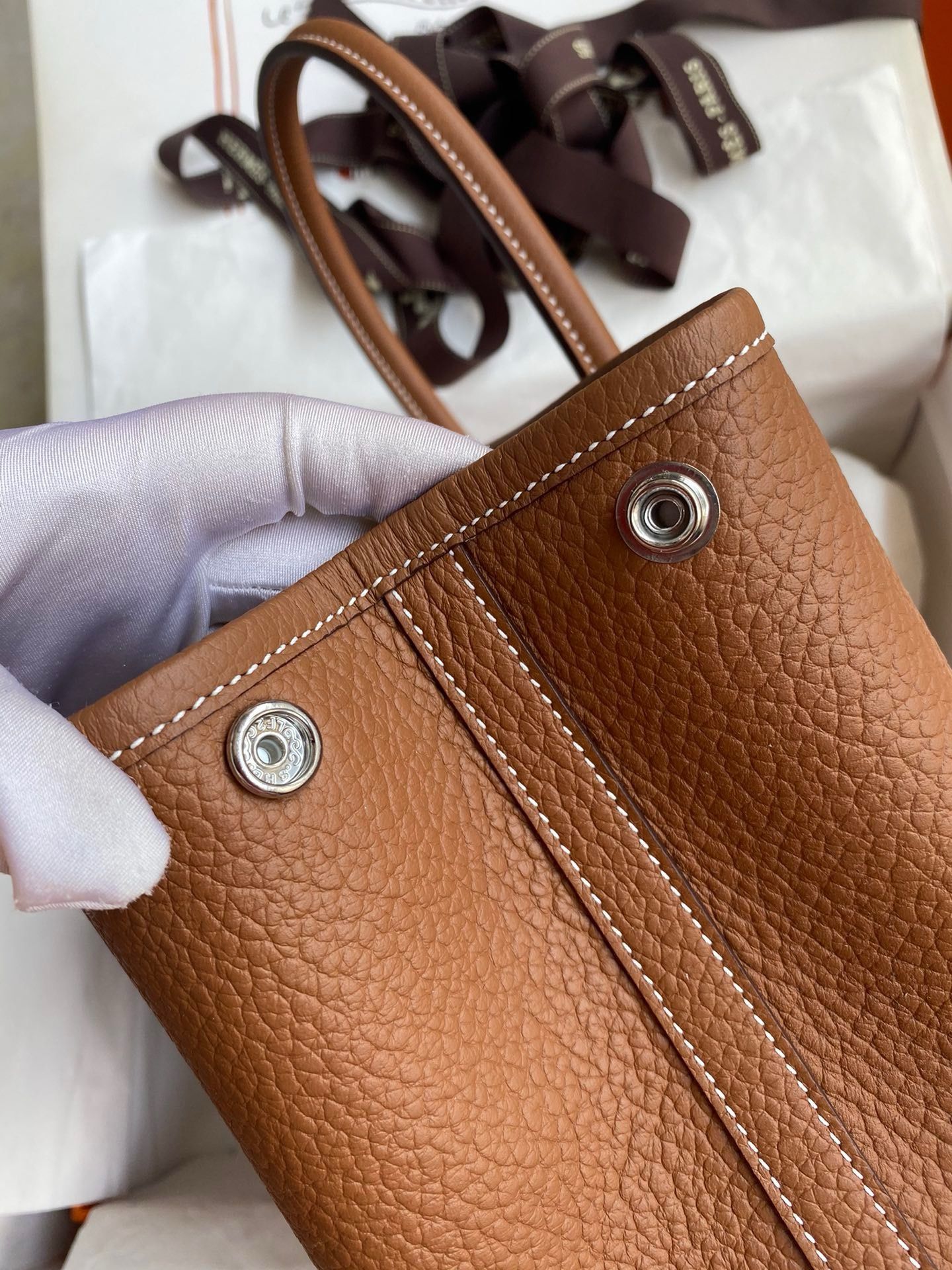 Hermes Garden Party 30 Handmade Bag in Gold Negonda Leather - Image 5