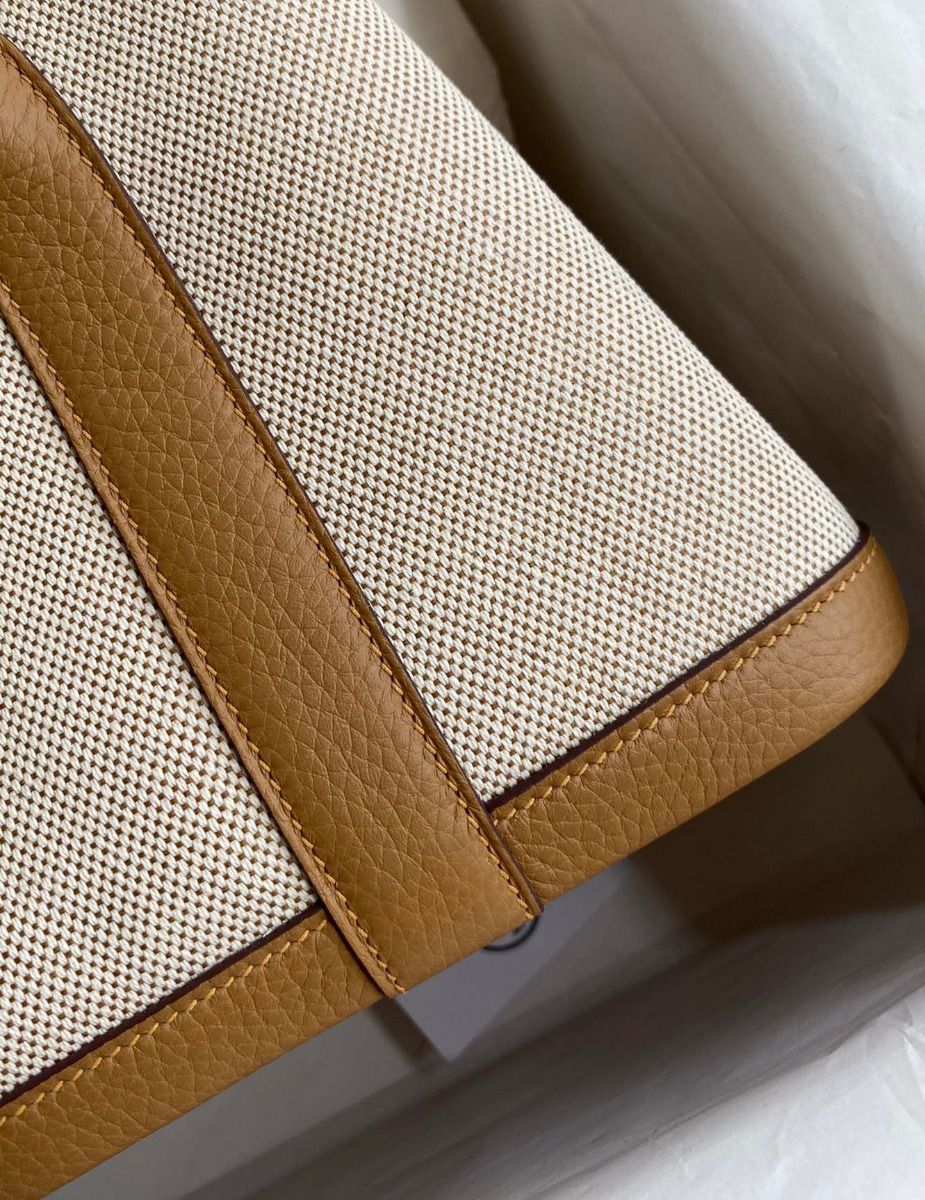 Hermes Garden Party 30 Handmade Bag in Toile and Biscuit Leather - Image 5