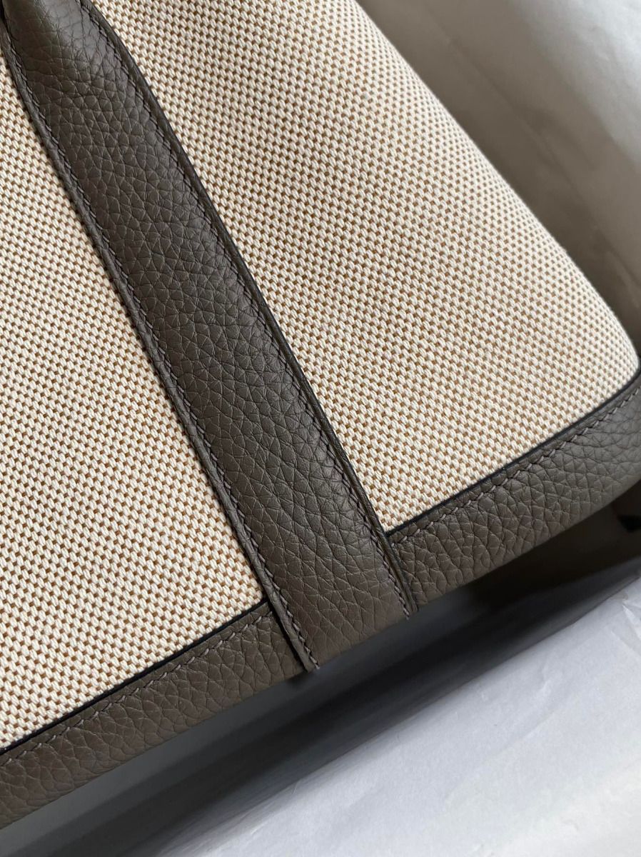 Hermes Garden Party 30 Handmade Bag in Toile and Etain Leather - Image 5