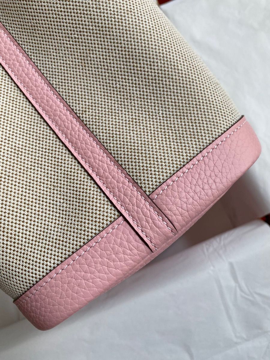 Hermes Garden Party 30 Handmade Bag in Toile and Pink Leather - Image 7