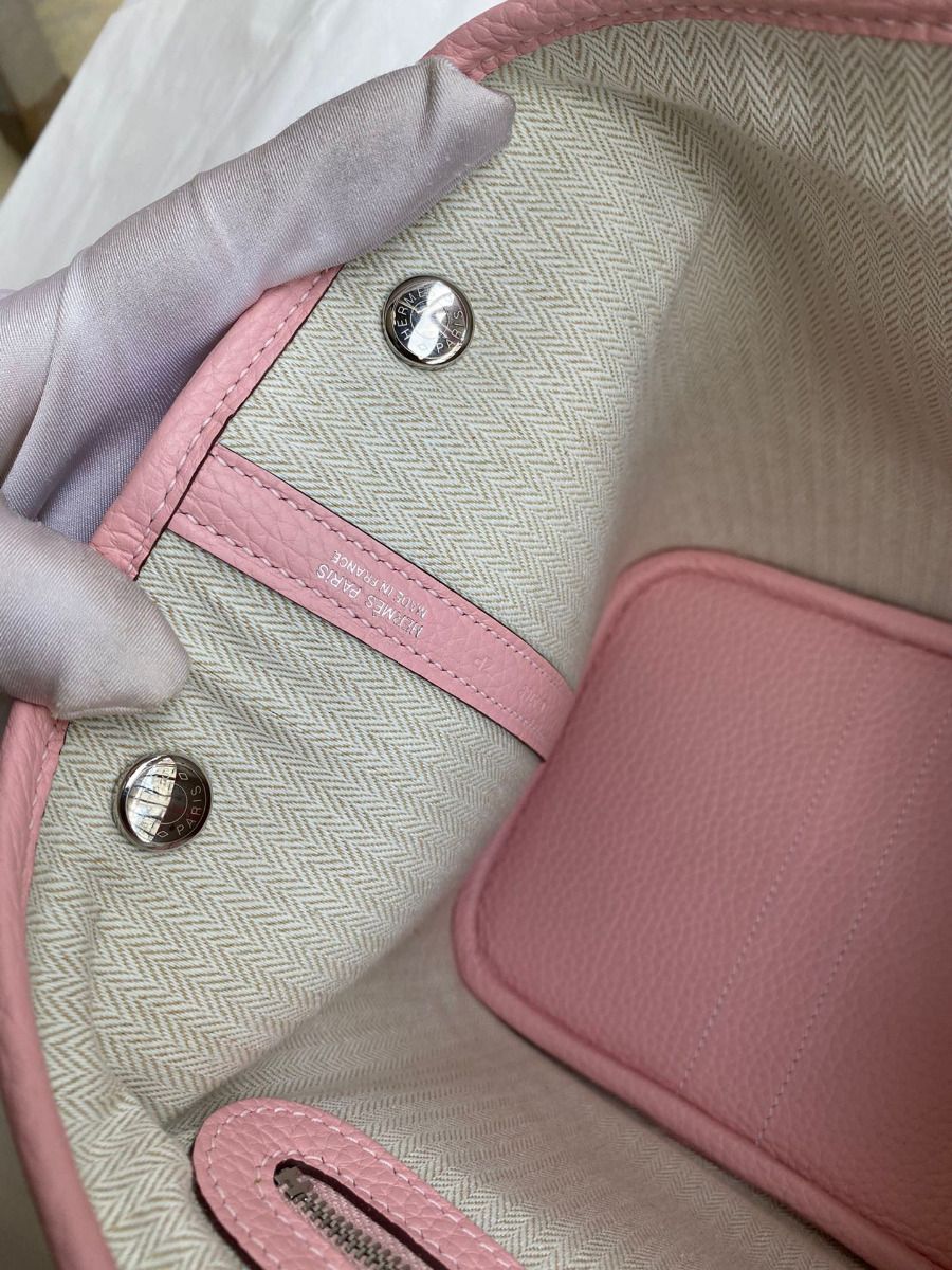 Hermes Garden Party 30 Handmade Bag in Toile and Pink Leather - Image 10