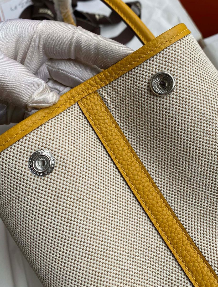 Hermes Garden Party 30 Handmade Toile and Yellow Leather - Image 6