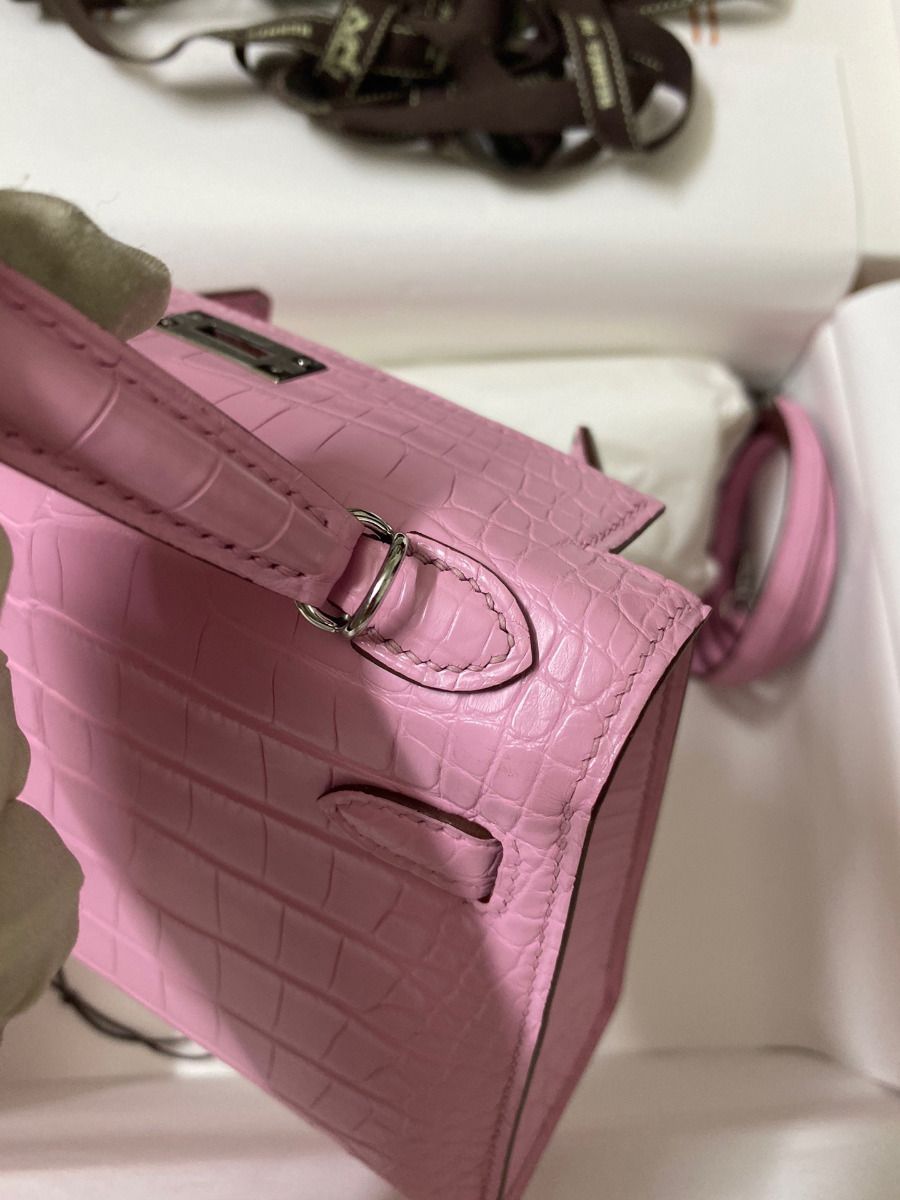 Hermes Kelly Mini II Sellier Handmade Bag In Mauve Sylvestre Matte Alligator Leather - Image 8