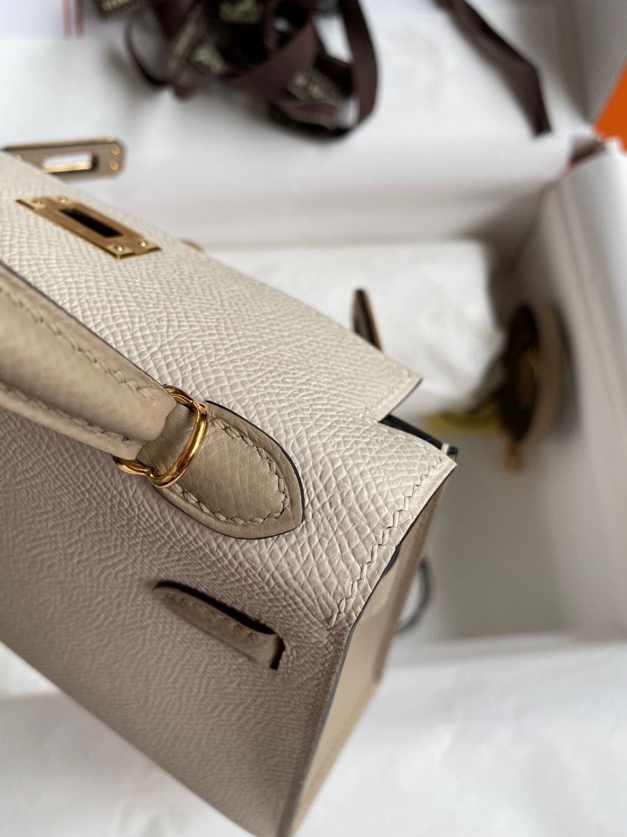 Hermes Kelly Mini II Sellier Bicolor Handmade Bag in Craie and Trench Epsom Calfskin - Image 8