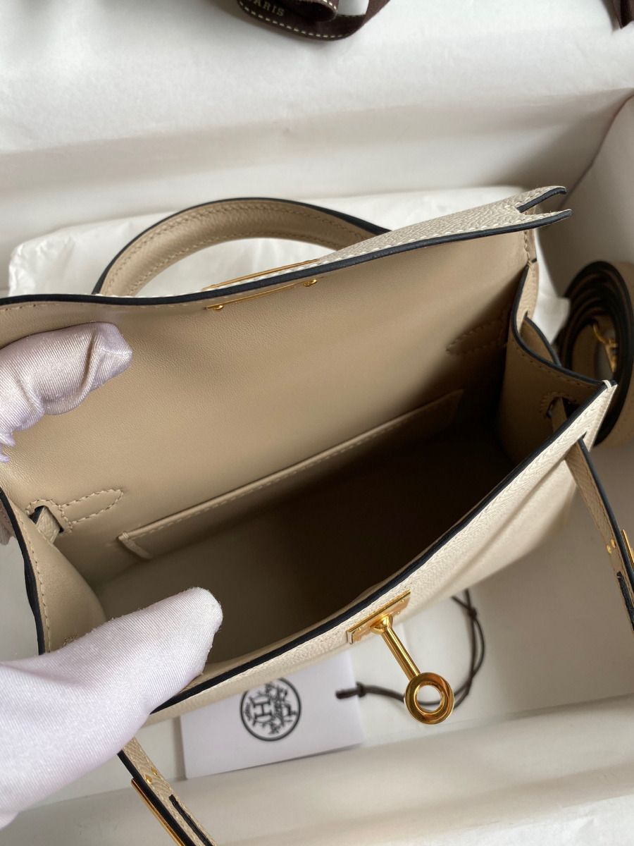 Hermes Kelly Mini II Sellier Bicolor Handmade Bag in Craie and Trench Epsom Calfskin - Image 10