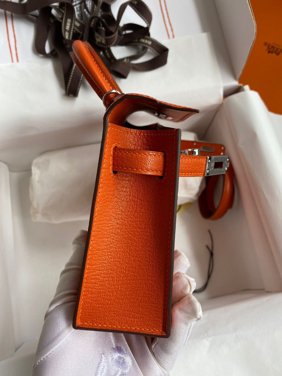 Hermes Kelly Mini II Sellier Handmade Bag In Orange Chevre Mysore Leather - Image 7