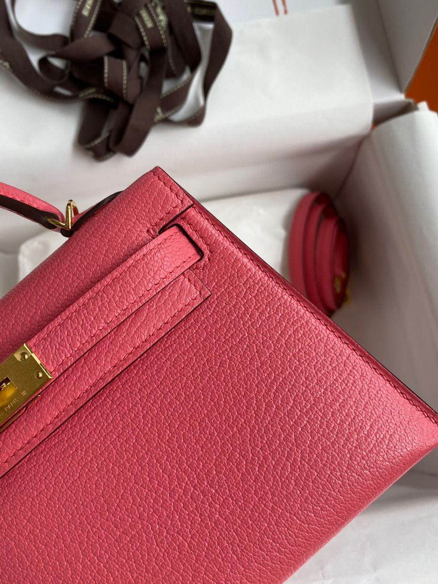 Hermes Kelly Mini II Sellier Handmade Bag In Rose Lipstick Chevre Mysore Leather - Image 5