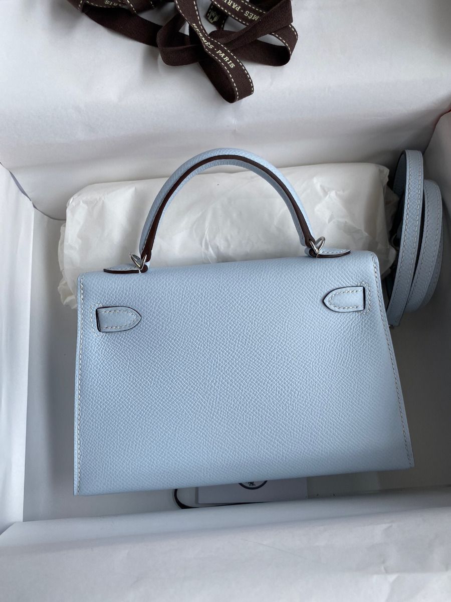 Hermes Kelly Mini II Sellier Handmade Bag In Blue Brume Epsom Calfskin - Image 3