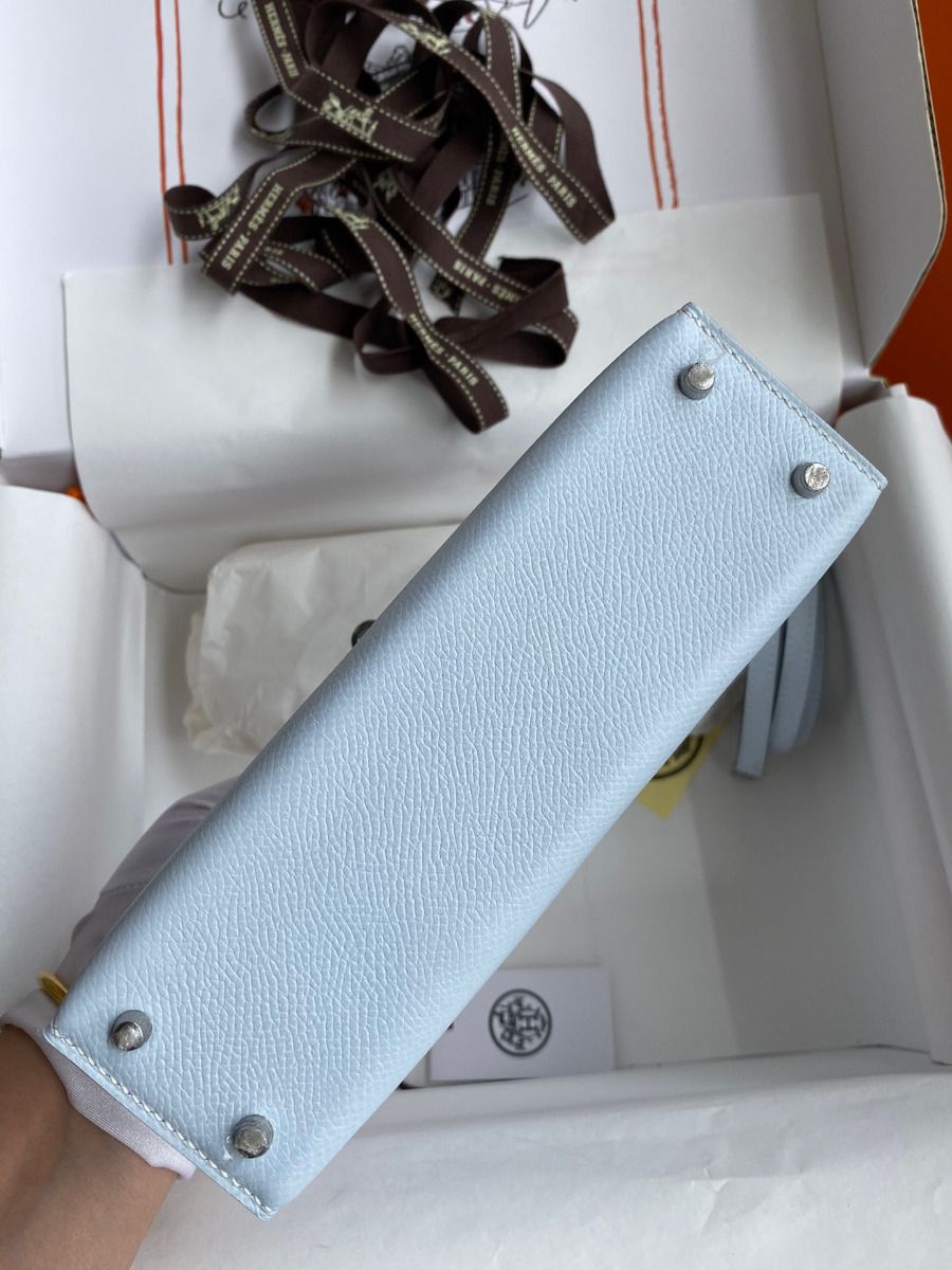 Hermes Kelly Mini II Sellier Handmade Bag In Blue Brume Epsom Calfskin - Image 4