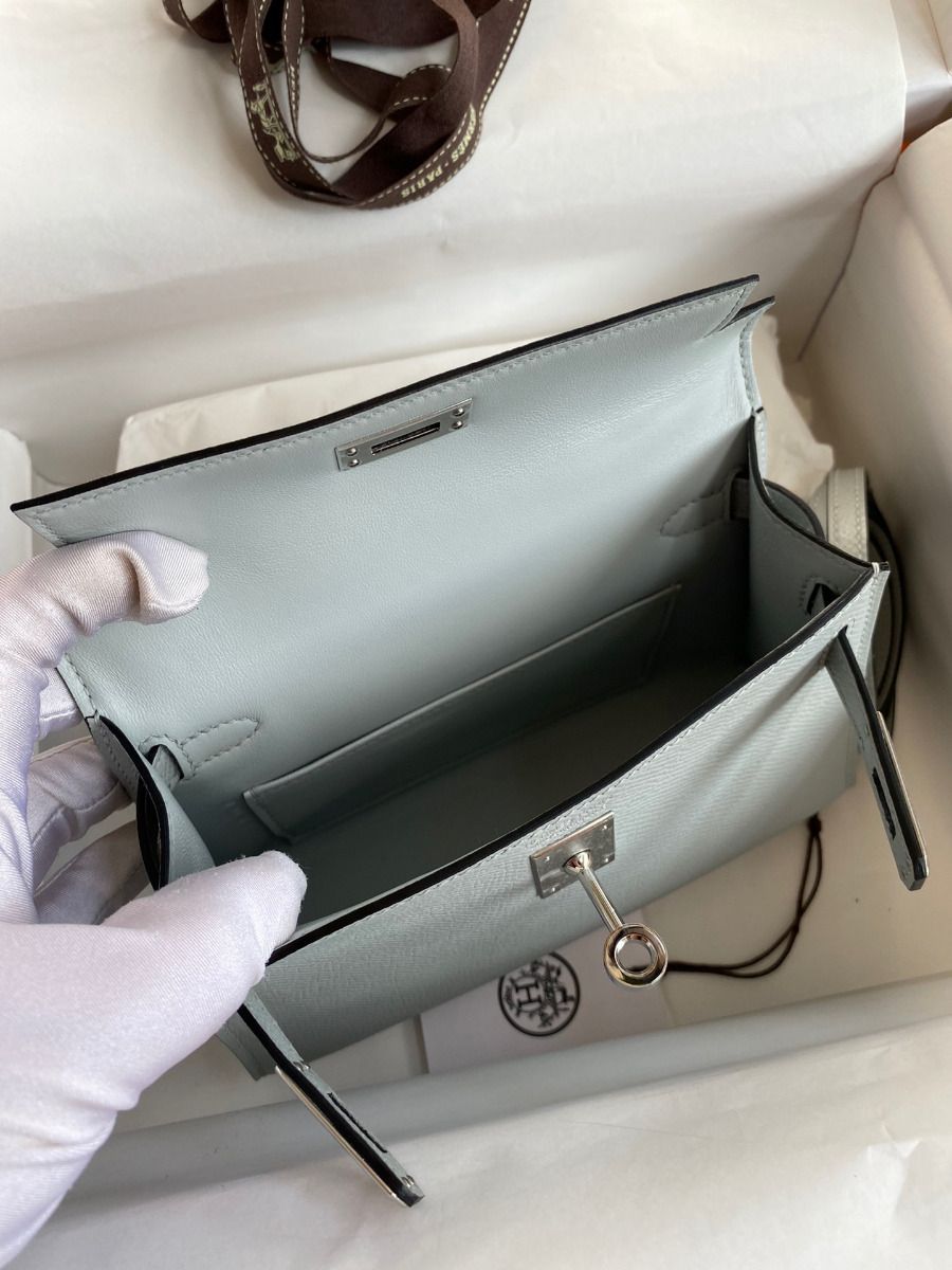 Hermes Kelly Mini II Sellier Handmade Bag In Blue Glacier Epsom Calfskin - Image 10