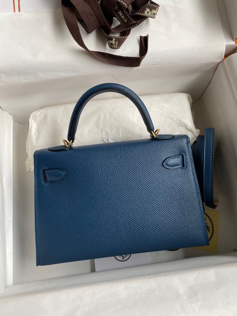 Hermes Kelly Mini II Sellier Handmade Bag In Deep Blue Epsom Calfskin - Image 3