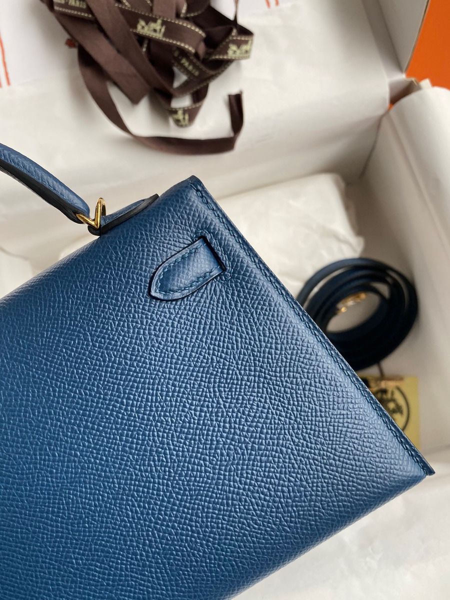 Hermes Kelly Mini II Sellier Handmade Bag In Deep Blue Epsom Calfskin - Image 6
