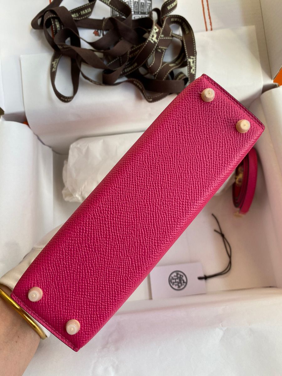 Hermes Kelly Mini II Sellier Handmade Bag In Rose Red Epsom Calfskin - Image 4