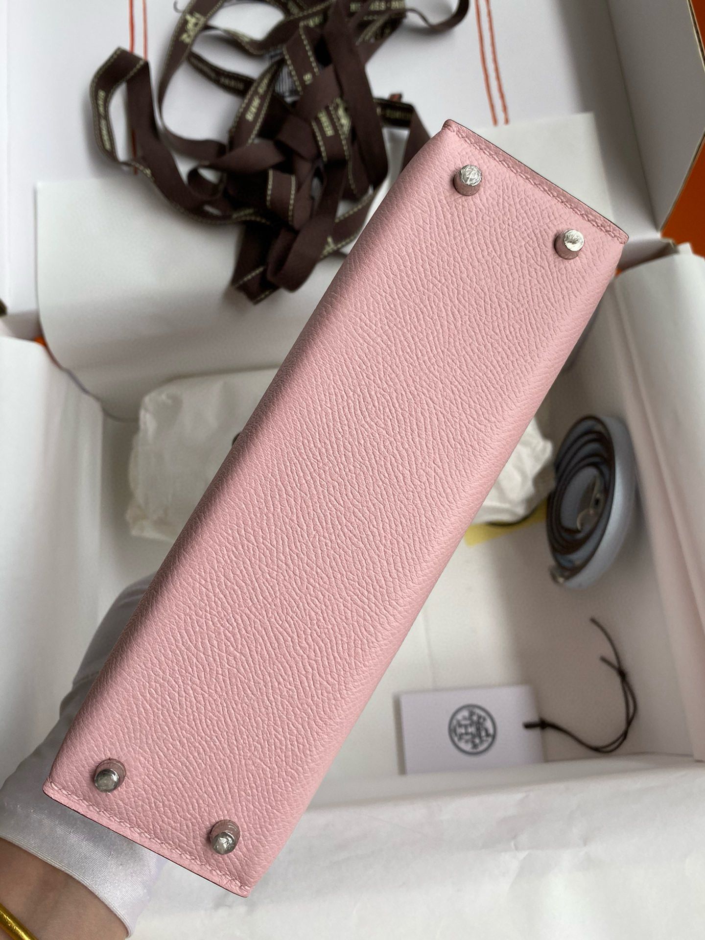 Hermes Kelly Mini II Sellier Bicolor Handmade Bag in Rose Sakura and Blue Brume Epsom Calfskin - Image 4