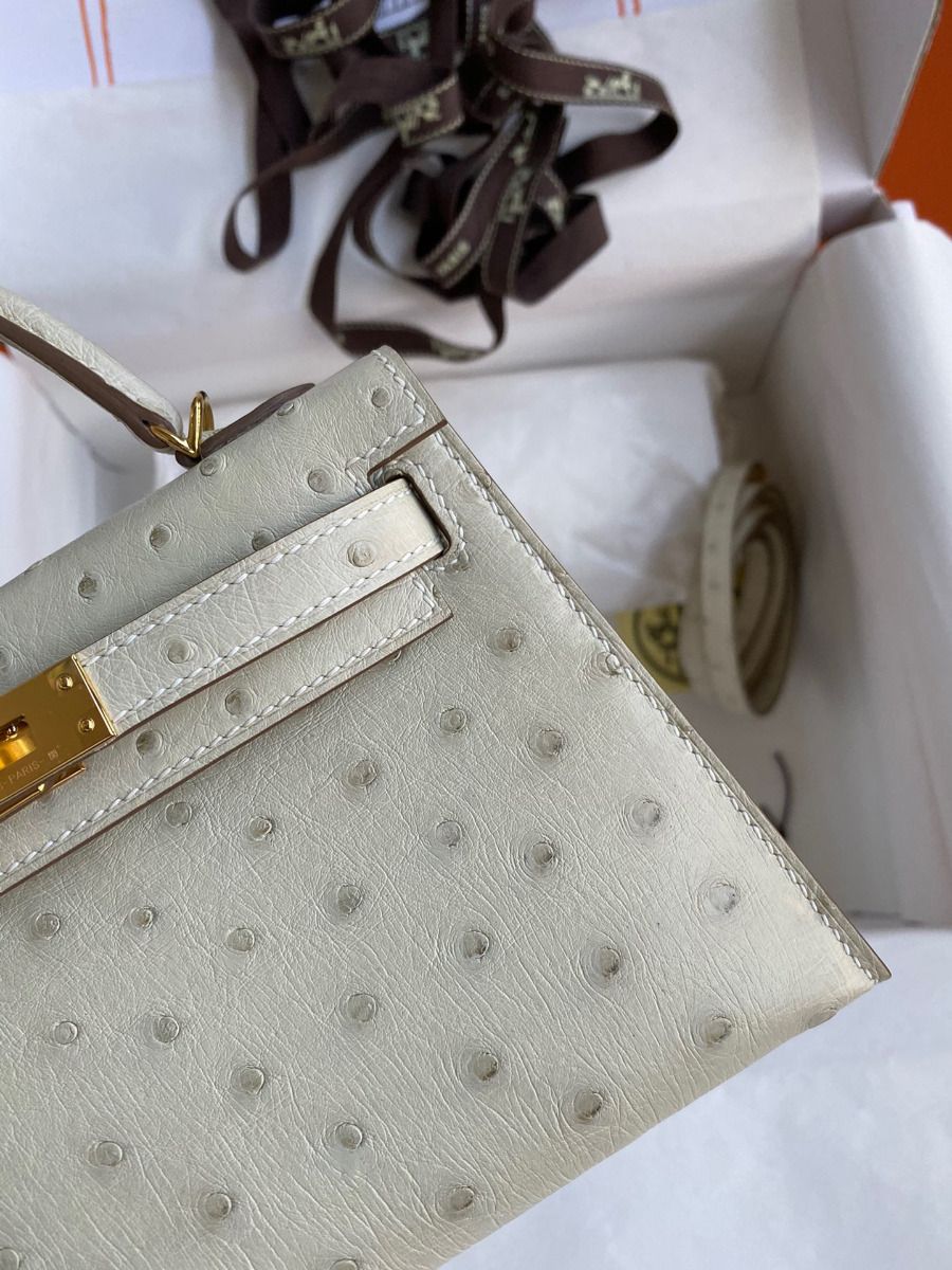Hermes Kelly Mini II Sellier Handmade Bag In Beton Ostrich Leather - Image 5