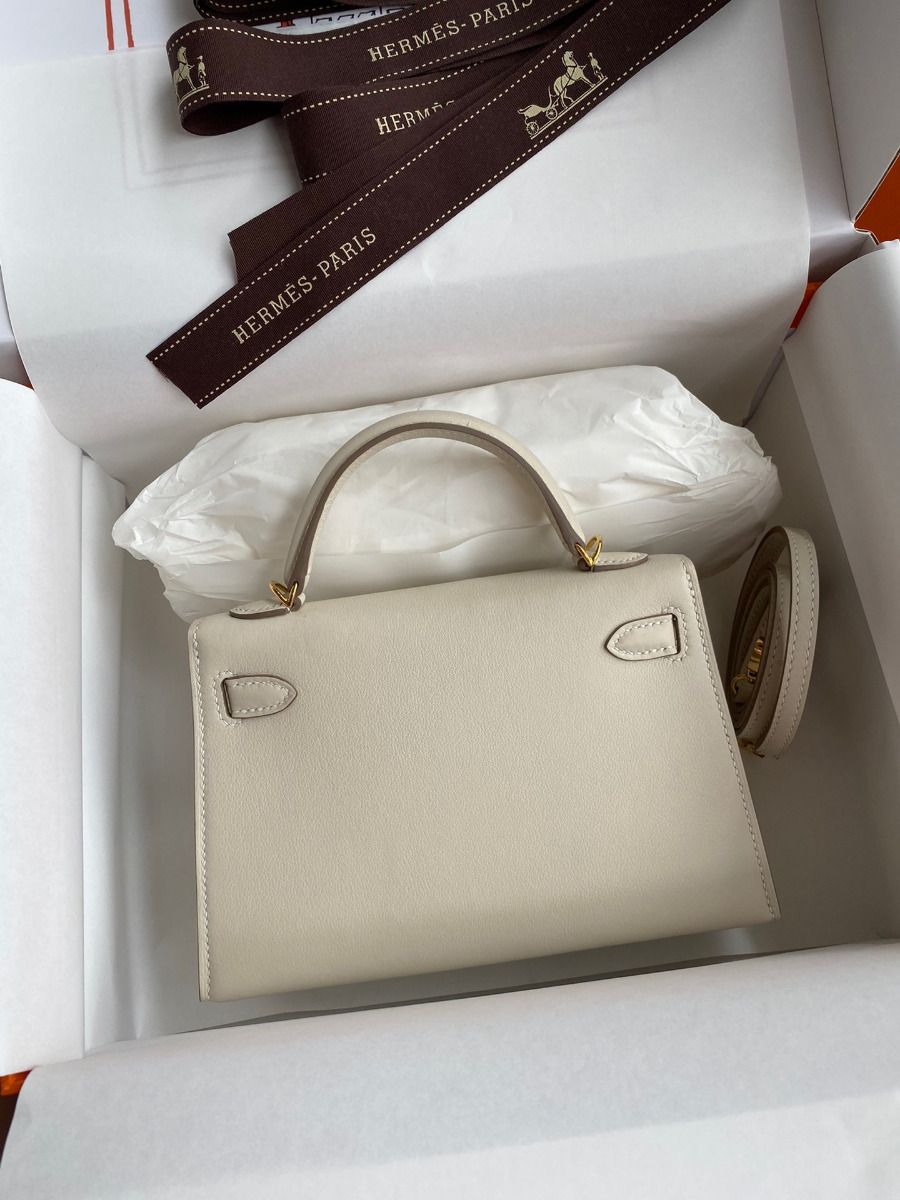Hermes Kelly Mini II Sellier Handmade Bag In Craie Swift Calfskin - Image 3