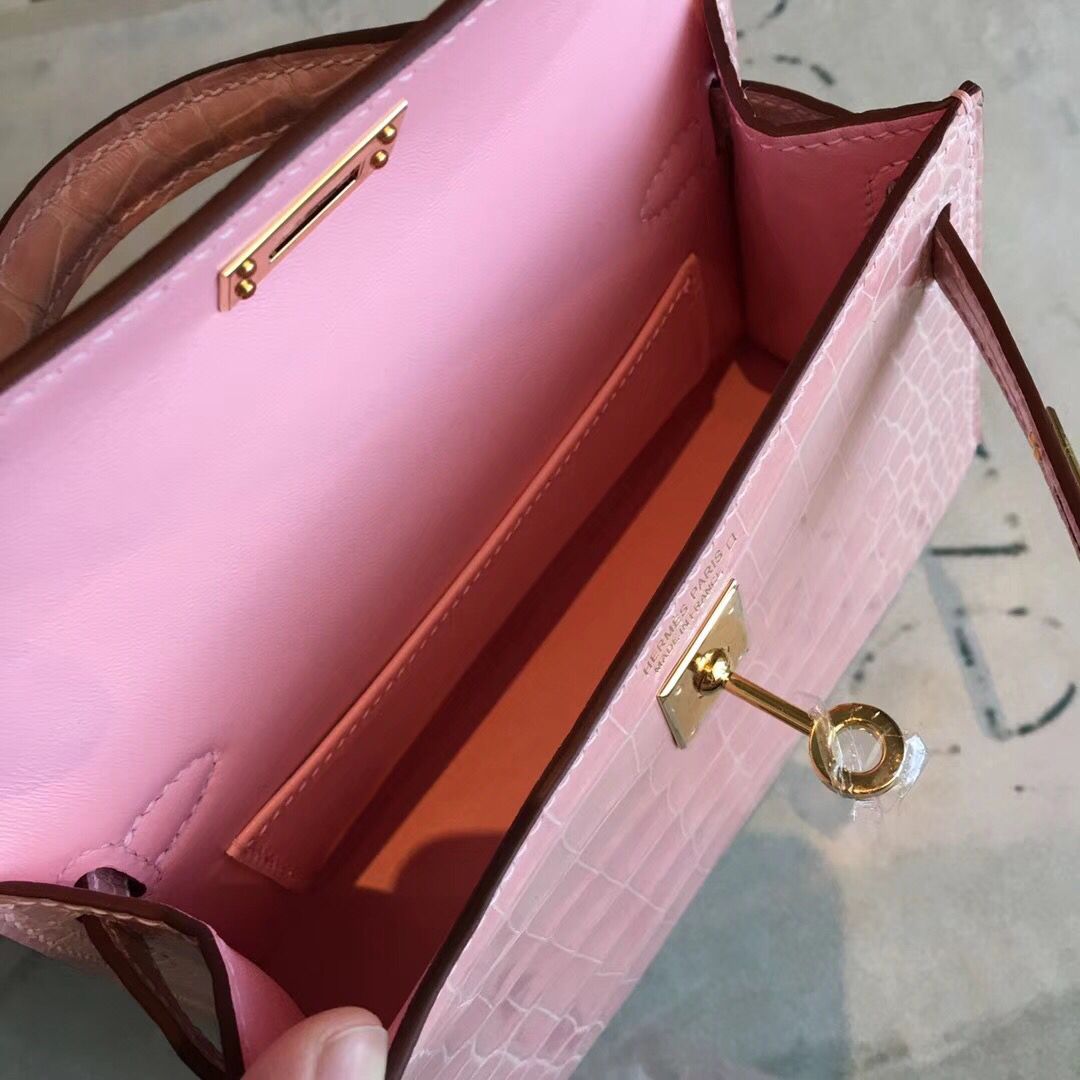 Hermes Kelly Mini II Handmade Bag In Nude Alligator Crocodile - Image 8