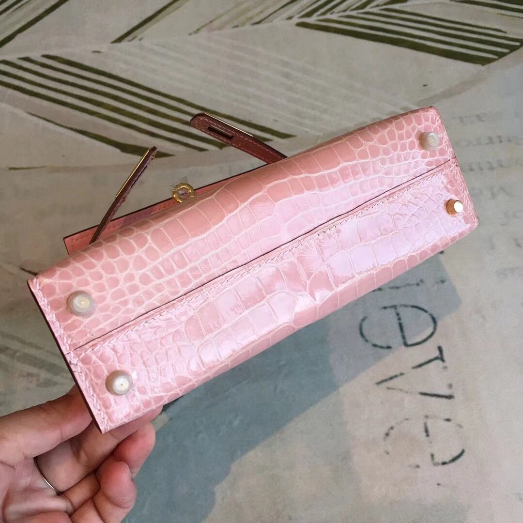 Hermes Kelly Mini II Handmade Bag In Nude Alligator Crocodile - Image 9