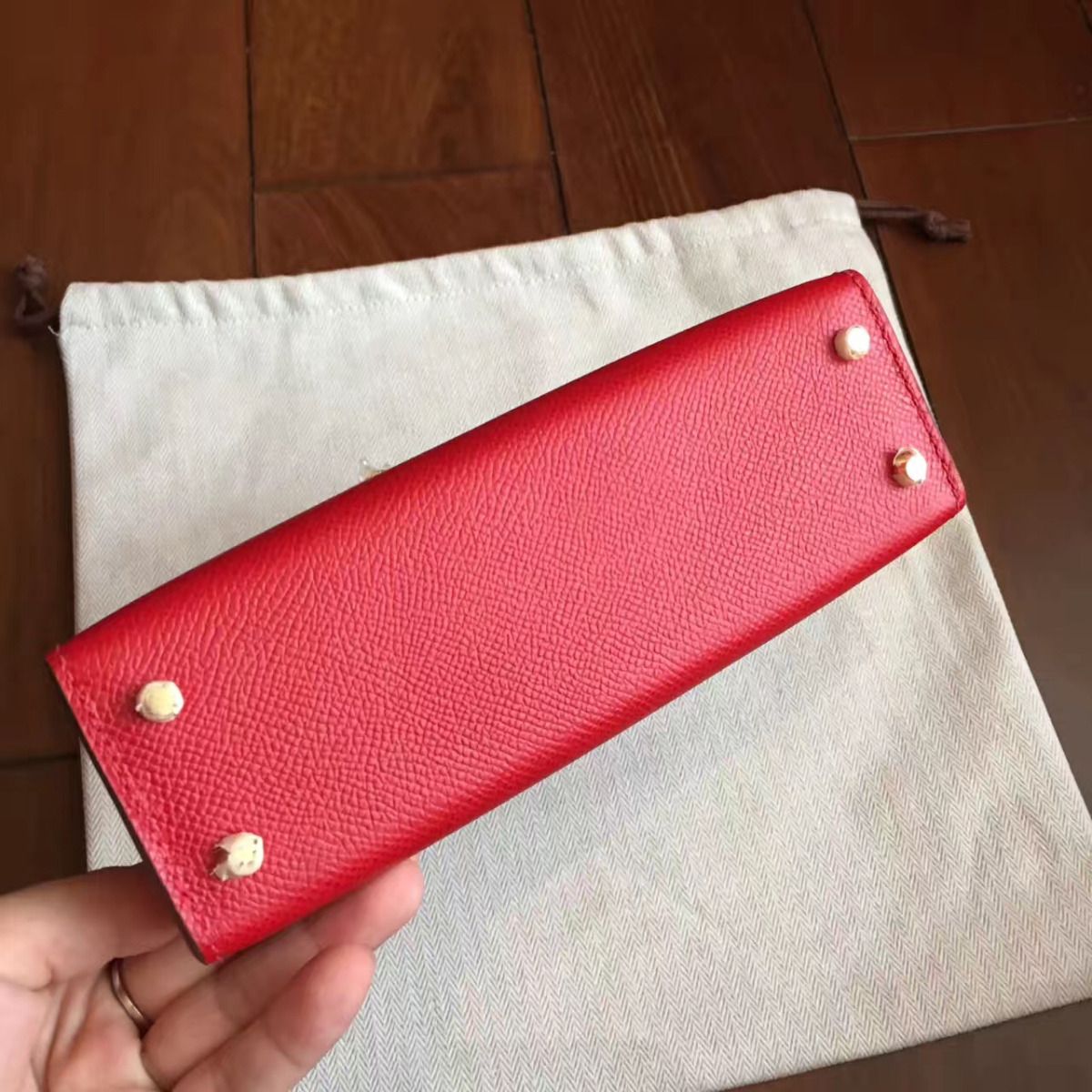 Hermes Kelly Mini II Handmade Bag In Red Epsom Leather - Image 8