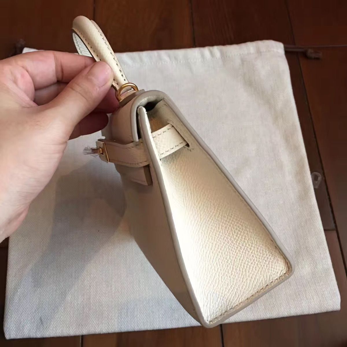 Hermes Kelly Mini II Handmade Bag In Beton Epsom Leather - Image 7