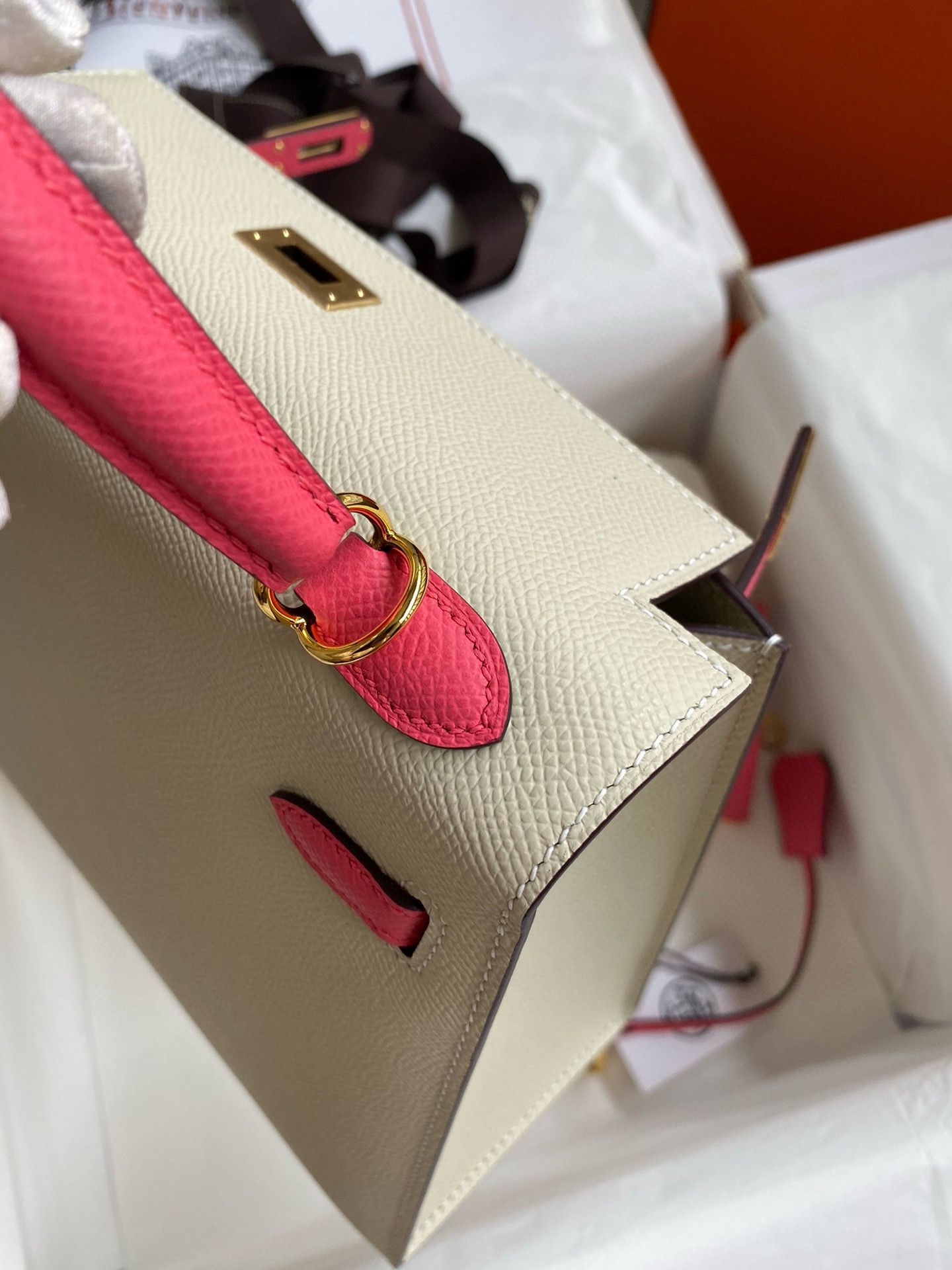 Hermes HSS Kelly Sellier 25 Bag in Craie and Rose Lipstick Epsom Calfskin - Image 7
