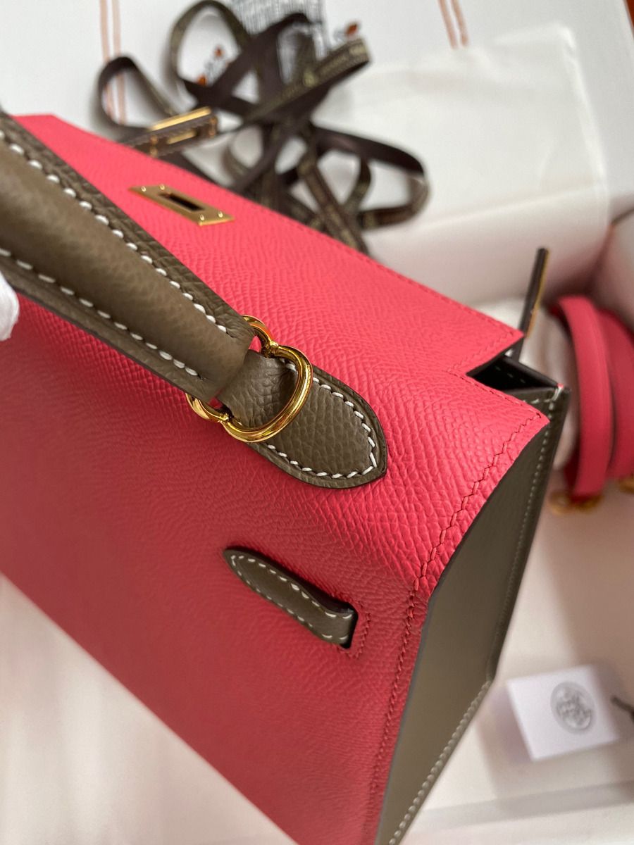 Hermes Kelly Sellier 25 Bicolor Bag in Rose Extremea nd Taupe Epsom Calfskin - Image 7