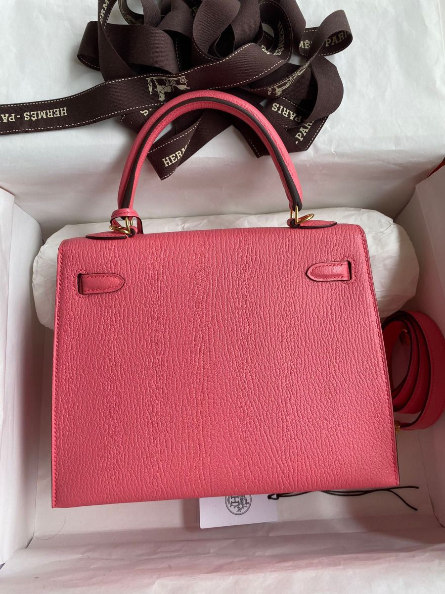 Hermes Kelly Sellier 25 Handmade Bag In Rose Lipstick Mysore Goatskin - Image 3