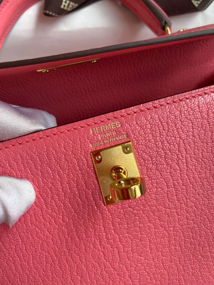 Hermes Kelly Sellier 25 Handmade Bag In Rose Lipstick Mysore Goatskin - Image 8