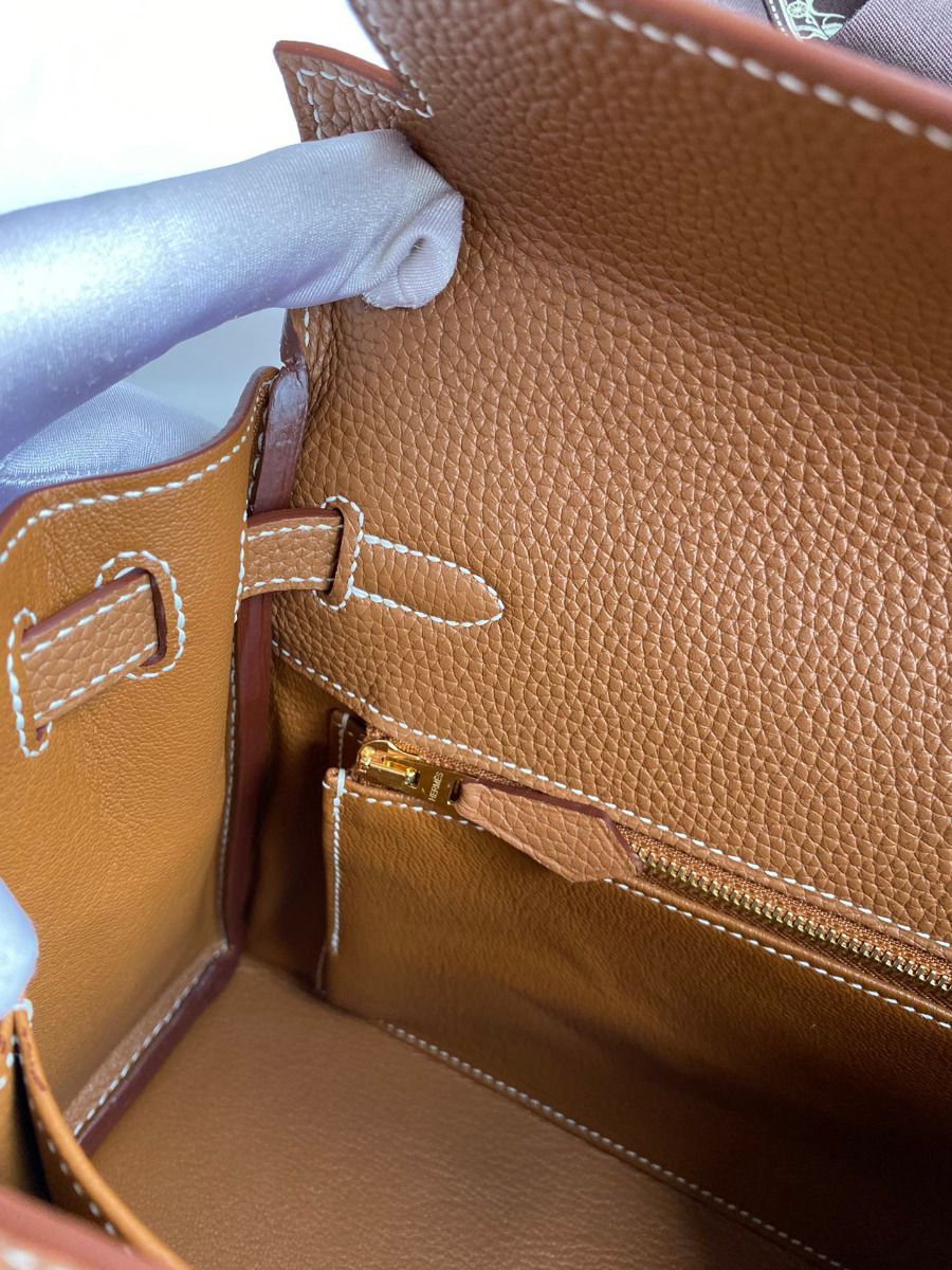 Hermes Kelly Retourne 25 Handmade Bag In Gold Clemence Leather - Image 10