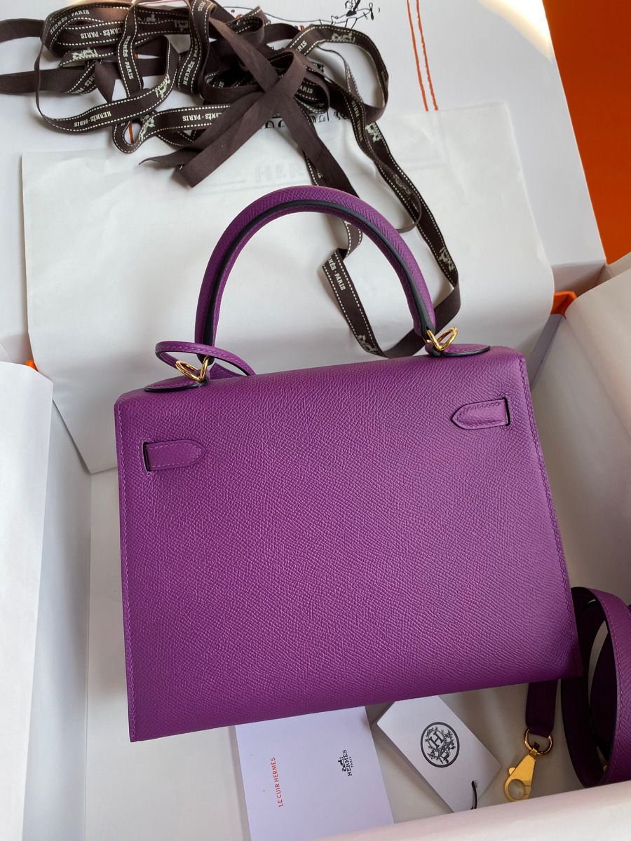 Hermes Kelly Sellier 25 Handmade Bag In Anemone Epsom Calfskin - Image 3