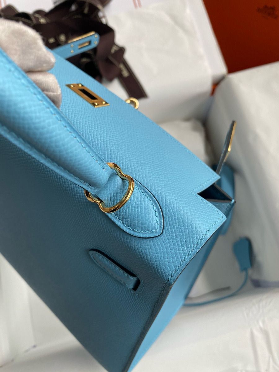 Hermes Kelly Sellier 25 Handmade Bag In Blue Candy Epsom Calfskin - Image 7