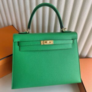 Hermes Kelly Sellier 25 Handmade Bag in Cactus Epsom Calfskin