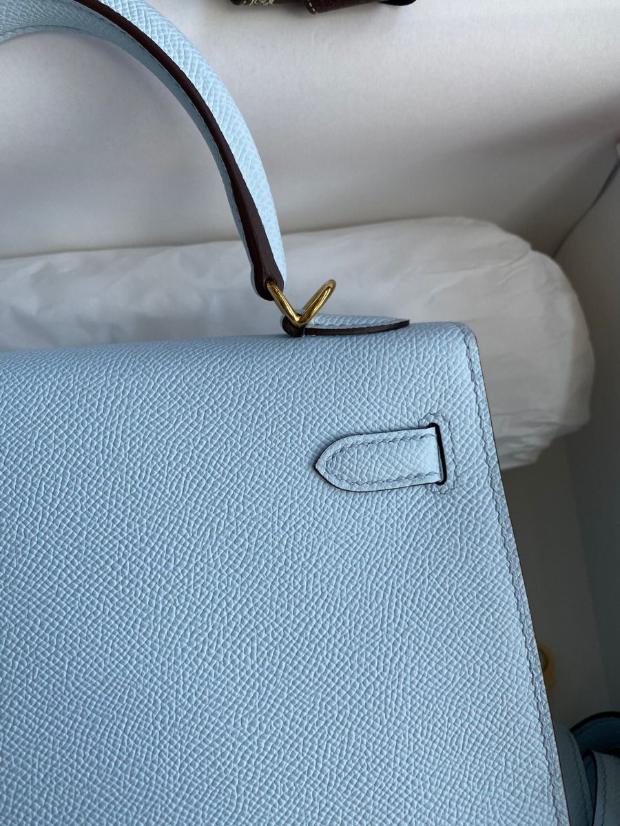 Hermes Kelly Sellier 25 Handmade Bag In Celeste Epsom Calfskin - Image 5
