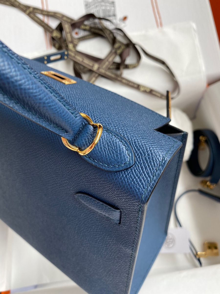Hermes Kelly Sellier 25 Handmade Bag In Deep Blue Epsom Calfskin - Image 7