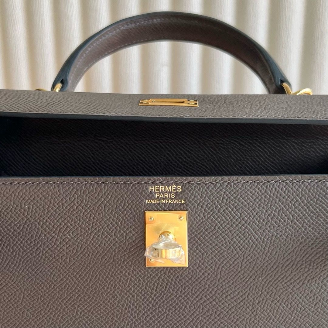 Hermes Kelly Sellier 25 Handmade Bag in Ebene Epsom Calfskin - Image 6