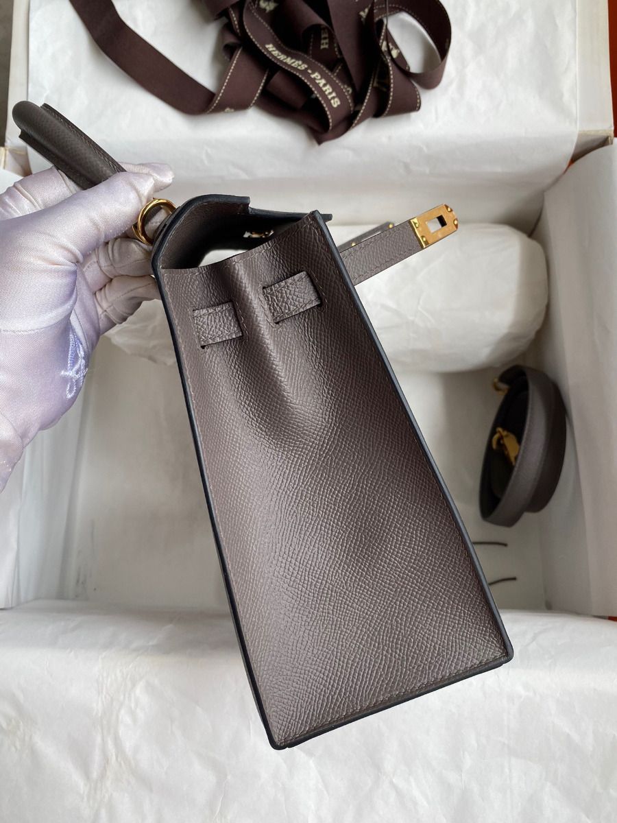 Hermes Kelly Sellier 25 Handmade Bag In Etain Epsom Calfskin - Image 6