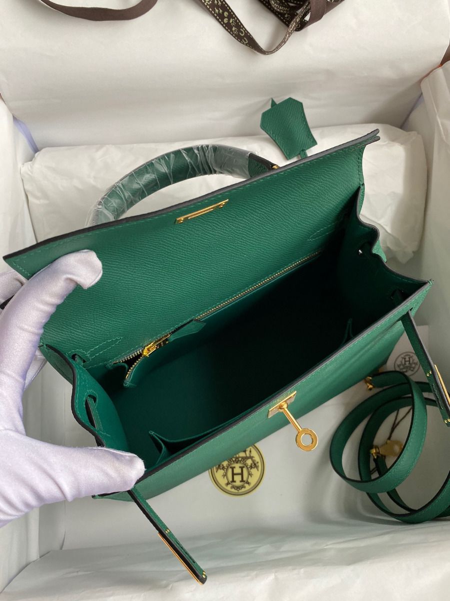 Hermes Kelly Sellier 25 Handmade Bag In Malachite Epsom Calfskin - Image 8