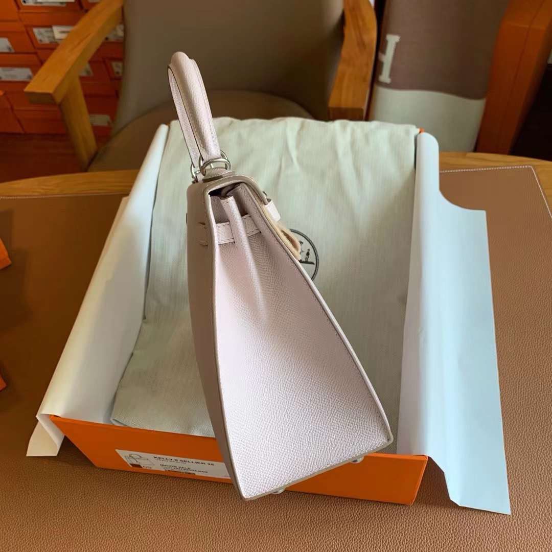 Hermes Kelly Sellier 25 Handmade Bag In Mauve Pale Epsom Calfskin - Image 5