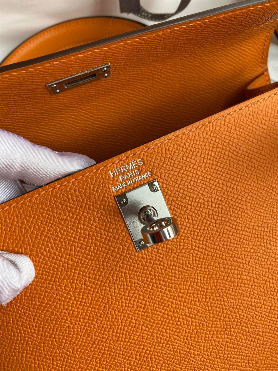 Hermes Kelly Sellier 25 Handmade Bag In Orange Epsom Calfskin - Image 8