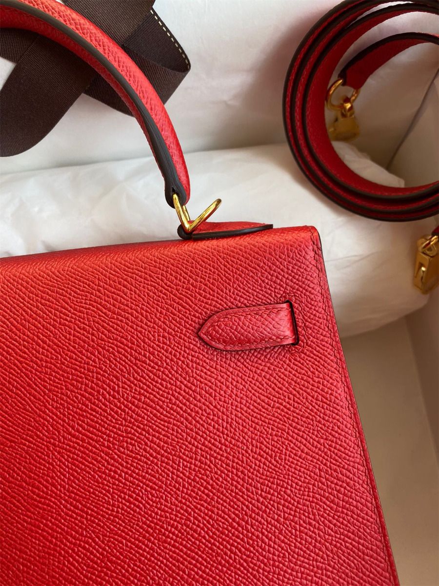 Hermes Kelly Sellier 25 Handmade Bag In Red Epsom Calfskin - Image 5